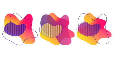 Liquid freeform in yellow, violet, pink colors. Abstract fluid organic colorful shapes with transition flux. Jpeg