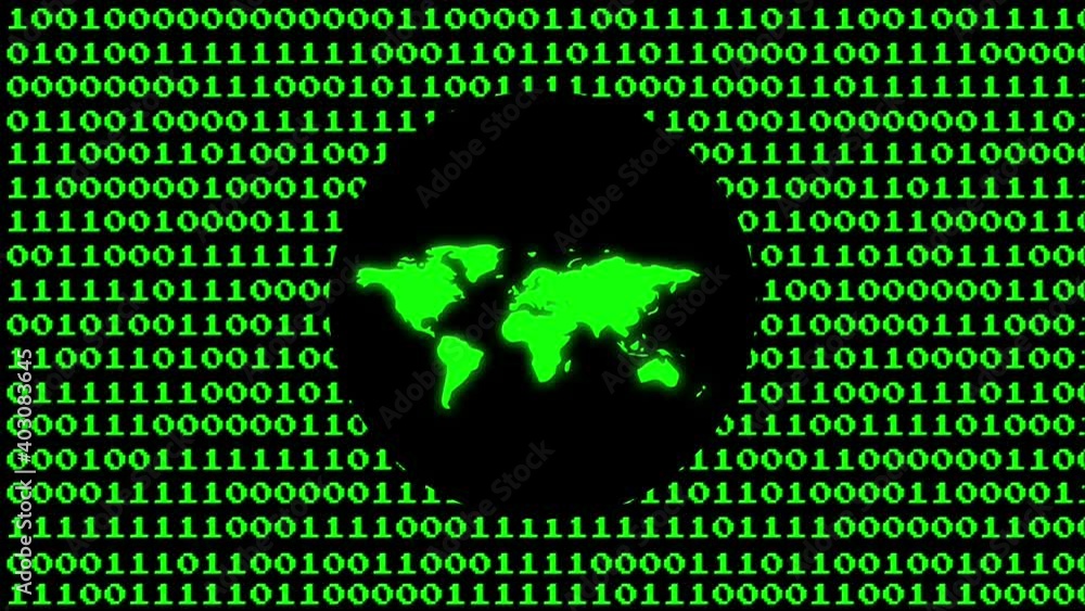 Aufkleber world map icon on binary code.4k video.can be used for explainer video.green background