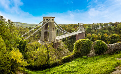 A view from Sion Hill adjacent to the Observatory over the Avon Gorge towards the Clifton Suspension bridge on a bright Autumn day