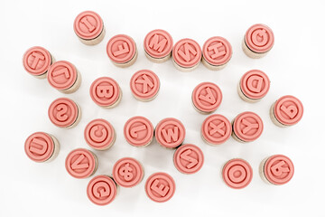 round wooden stamps on white background