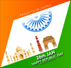 Indian Republic day concept with text 26 January. Vector illustration 