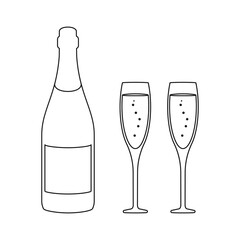 Champagne bottle and champagne glasses for event celebration concept vector