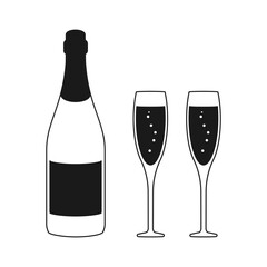 Champagne bottle and champagne glasses for event celebration concept vector