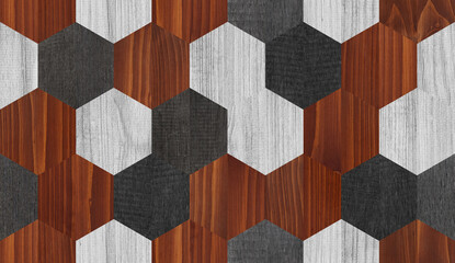 Seamless wooden wall with hexagonal pattern. 