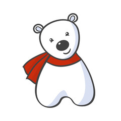 Cute white polar bear in red scarf