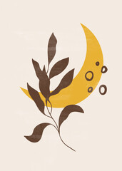 Botanical vintage print boho moon minimalist wall art © Tolchik