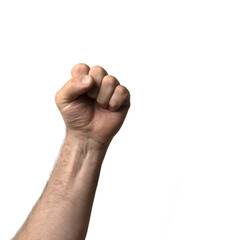 Man hand fist isolated on white background.