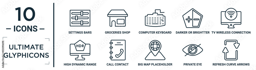 Poster ultimate.glyphicons linear icon set. includes thin line settings bars, computer keyboard, tv wireles