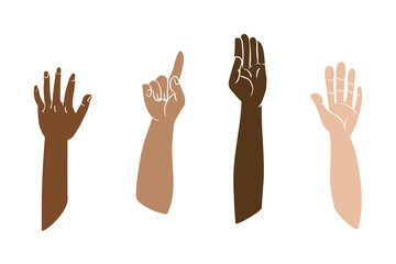 Collection of raised hands in vector drawing for community or education concept