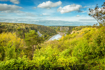A view looking down the Avon Gorge towards Avonmouth on a bright Autumn day