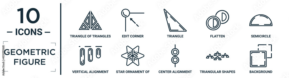 Poster geometric.figure linear icon set. includes thin line triangle of triangles, triangle, semicircle, st