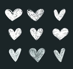Hand Drawn Chalk Hearts Collection. Vector illustration.