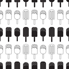 ?Black and white Vector pattern with ice creams.
