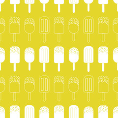 Yellow Vector pattern with white ice creams.
