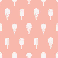 Salmon pink Vector pattern with white ice creams.

