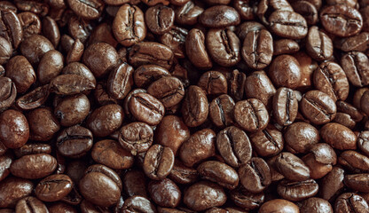 background of brown roasted coffee beans