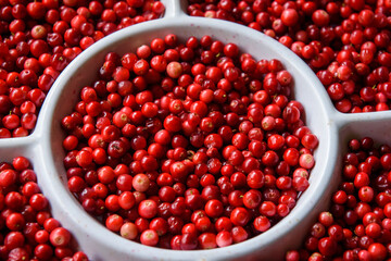 Lingonberry on white plate.