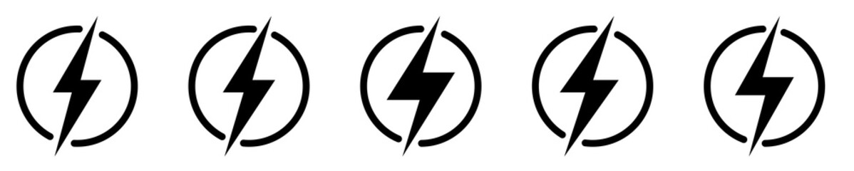 Lightning bolt icons set. Set lightning bolt. Electric vector icons, isolated. Bolt lightning flash icons.Thunderbolt flat style. Bolt logo. Electric lightning bolt symbols. Vector illustration