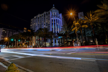 Fototapeta na wymiar Long Exposure Photograph the Lowes Hotel in Miami Beach.