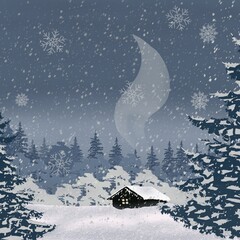 A lonely house in the winter forest. Winter landscape.