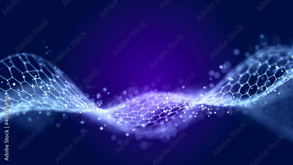 Fototapete Abstract technology stream background. Digital dynamic wave. Network connection structure. 3D rendering.