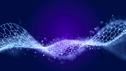 Abstract technology stream background. Digital dynamic wave. Network connection structure. 3D rendering.