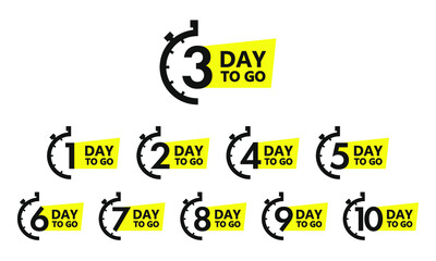 Number days left countdown. Count time sale. Ten, nine, eight, seven, six, five, four, three, two, one days left. Vector illustration.