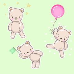 Funny cartoon toy teddy bears grimace and dance