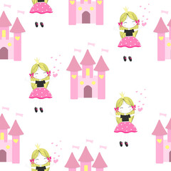 Fototapety  Seamless patern with cute princess and castle