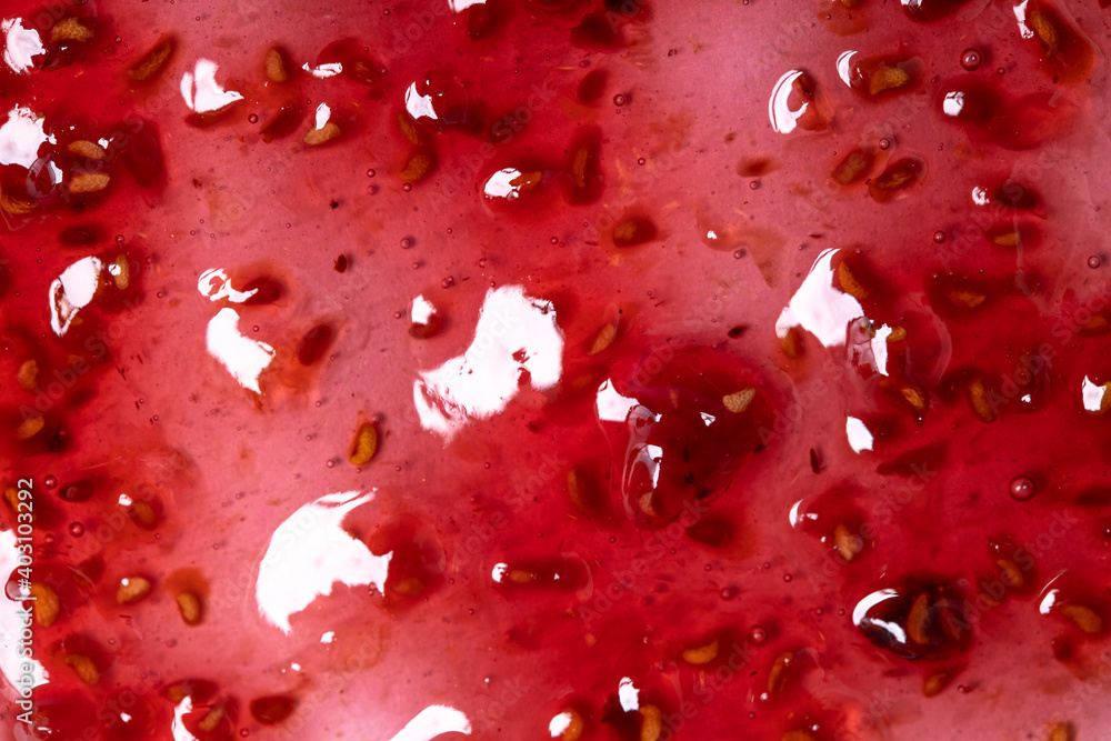 Poster background of natural raspberry jam with seeds