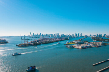 Aerial Photograph of Miami Skyline Over Looking Government Cut from Miami Beach