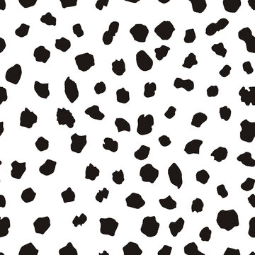 Dalmatian dog skin. Seamless vector pattern with black spots for overlay, textile or decorative background.