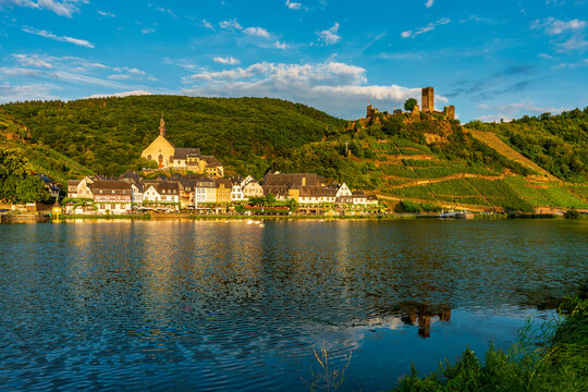 Panoramic view of Metternich Castle on the Moselle, Germany.