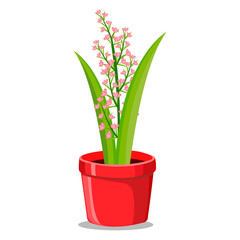Vector flat illustration of a flowerpot with red flowers.