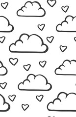 Simple seamless pattern with clouds and hearts. Vector illustration. Cute baby background for textile. Love. Happy Valentine