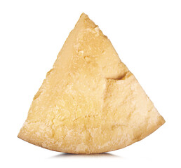 Parmesan cheese wedge isolated on white background