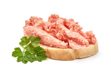 Sandwich with caviar paste, isolated on white background