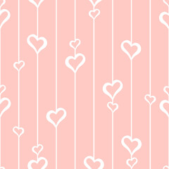 Seamless pattern with white hearts on pink background. Vector graphics