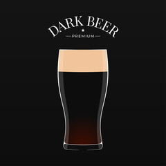 Dark beer logo. Glass of beer on black background - obrazy, fototapety, plakaty