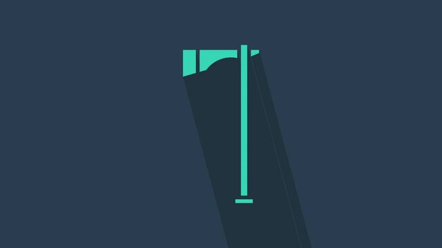 Turquoise Native american tomahawk axe icon isolated on blue background. 4K Video motion graphic animation.