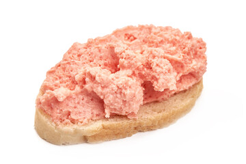 Sandwich with caviar paste, isolated on white background