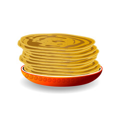 Makki di roti tortillas made from corn flour, a dish of Indian cuisine. Vector, isolated on a white background.