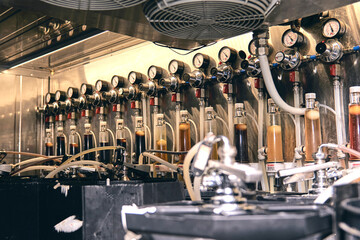 Private brewery manufacture of craft beer. Equipment for the preparation of beer. Cold room of pub