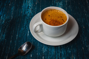 Still life- autumn motif. Breakfast- cup of coffee is on the table