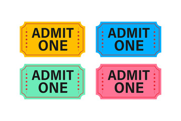 Realistic red and blue show ticket. Old premium cinema entrance tickets