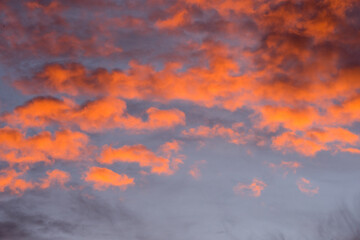 Sunset red sky with clouds horizontal background