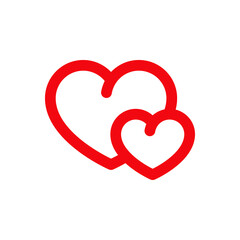 Día de San Valentín. Logotipo con 2 corazones con lineas en color rojo