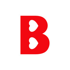 Día de San Valentín. Logotipo inicicial letra B con corazón en color rojo