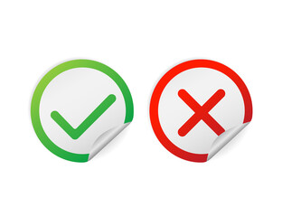 Flat yes no sticker. Check mark icon vector isolated. Accept button, decline button. Vector illustration.