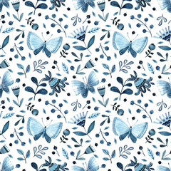 seamless watercolor pattern with butterflies